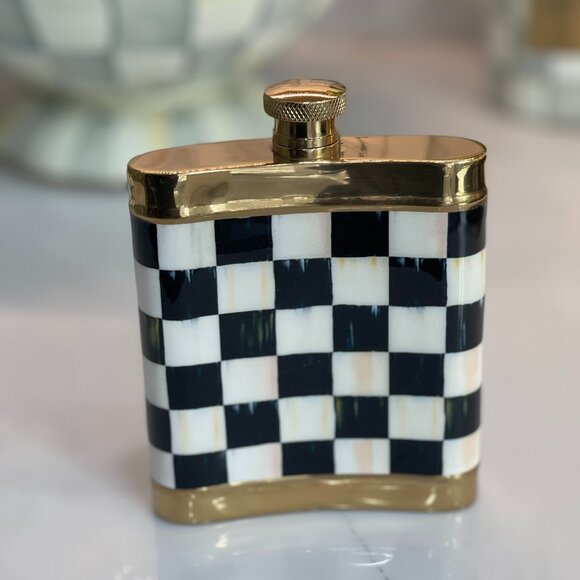 MacKenzie-Childs Courtly Check Flask 3260 – Gold Trim – NIB - Picture 2 of 15